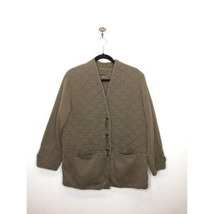 Iridium Brown Quilted Button Up Barn Jacket Pockets Lagenlook Womens S Oversized